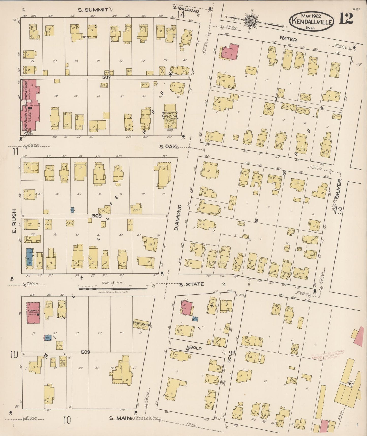 Sanborn Fire Insurance Map from Kendallville, Noble County, Indiana (1922), Sheet #0012 - Complete Map Set gallery image, historic Sanborn map, vintage wall art, Indiana Indiana