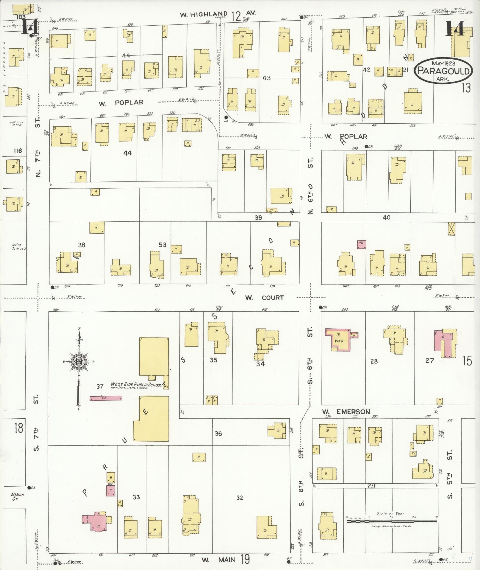 Sanborn Fire Insurance Map from Paragould, Greene County, Arkansas (1923), Sheet #0014 - Historic Sanborn Fire Insurance Map Print, vintage old map wall art, antique decor, genealogy gift, Arkansas Arkansas map