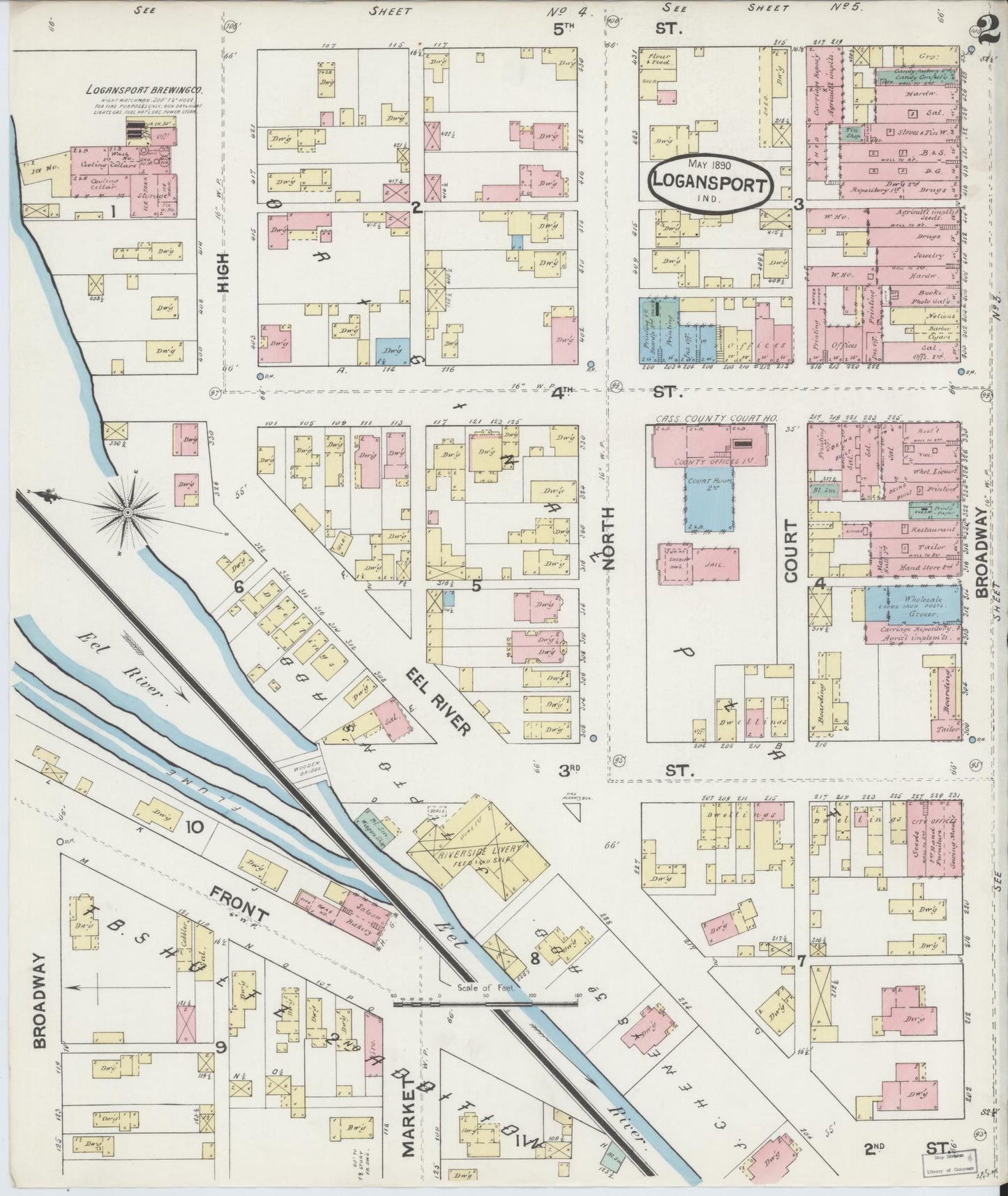 Sanborn Fire Insurance Map from Logansport, Cass County, Indiana (1890), Sheet #0002 - Complete Map Set gallery image, historic Sanborn map, vintage wall art, Indiana Indiana