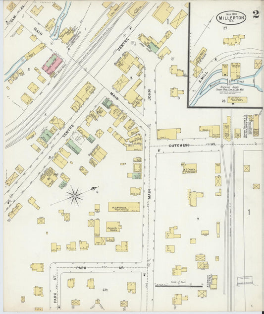 Sanborn Fire Insurance Map from Millerton, Dutchess County, New York (1898), Sheet #0002 - Historic Sanborn Fire Insurance Map Print, vintage old map wall art, antique decor, genealogy gift, New York New York map