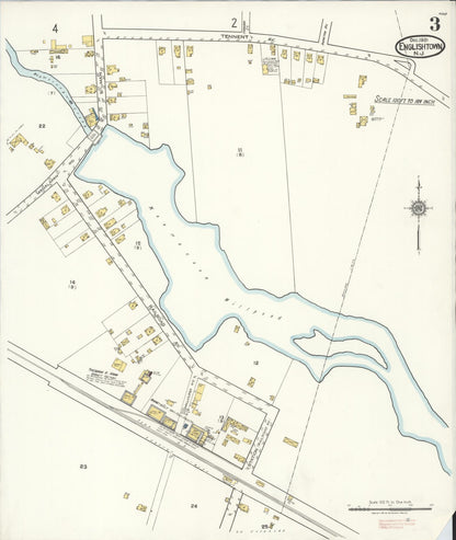 Sanborn Fire Insurance Map from Englishtown, Monmouth County, New Jersey (1921), Sheet #0003 - Historic Sanborn Fire Insurance Map Print, vintage old map wall art, antique decor, genealogy gift, New Jersey New Jersey map