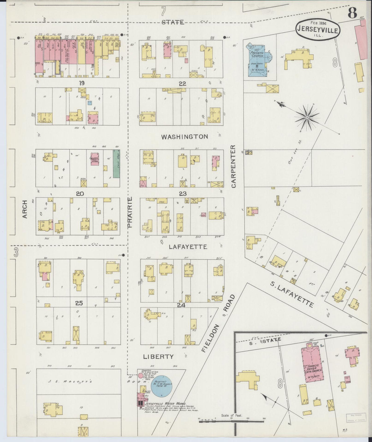 Sanborn Fire Insurance Map from Jerseyville, Jersey County, Illinois (1894), Sheet #0008 - Complete Map Set gallery image, historic Sanborn map, vintage wall art, Illinois Illinois