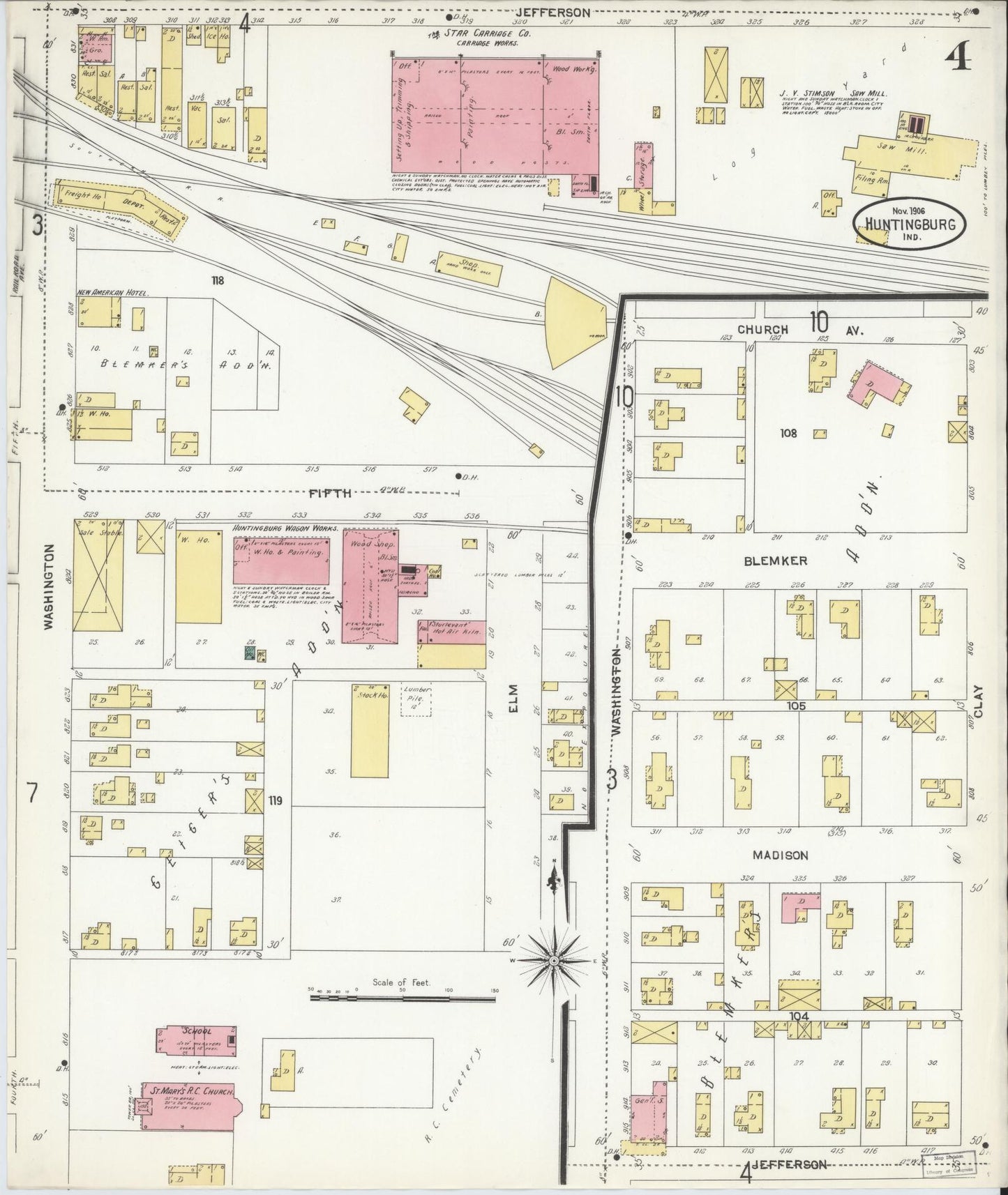 Sanborn Fire Insurance Map from Huntingburg, Dubois County, Indiana (1906), Sheet #0004 - Complete Map Set gallery image, historic Sanborn map, vintage wall art, Indiana Indiana