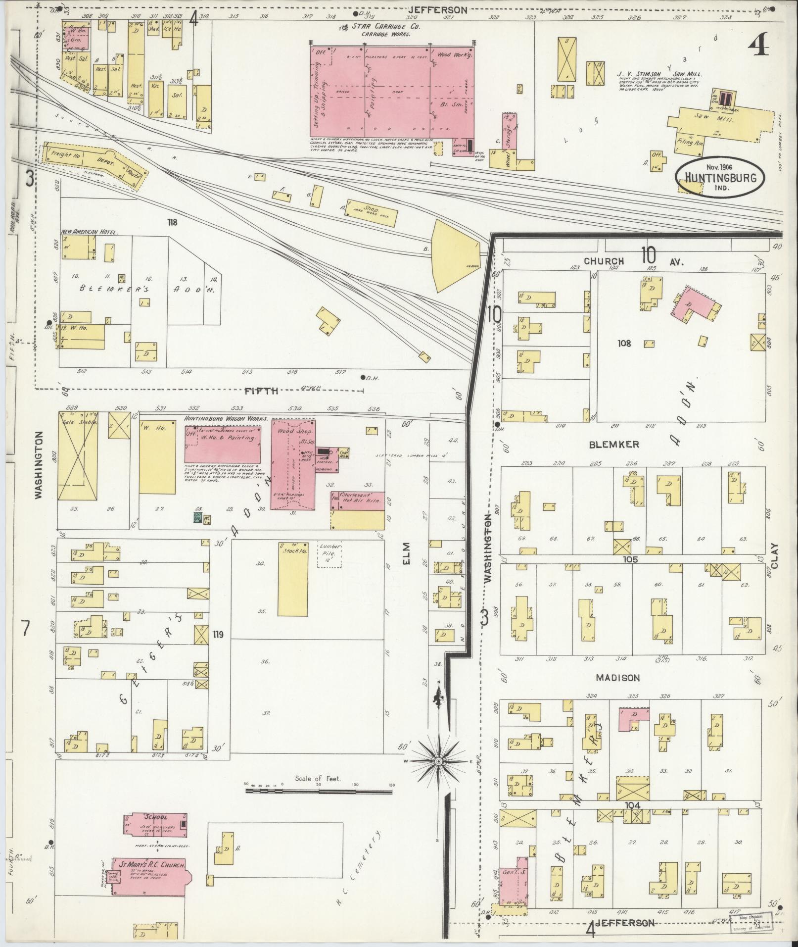 Sanborn Fire Insurance Map from Huntingburg, Dubois County, Indiana (1906), Sheet #0004 - Complete Map Set gallery image, historic Sanborn map, vintage wall art, Indiana Indiana