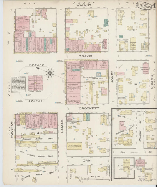 Sanborn Fire Insurance Map from Sherman, Grayson County, Texas (1885), Sheet #0004 - Historic Sanborn Fire Insurance Map Print, vintage old map wall art, antique decor, genealogy gift, Texas Texas map
