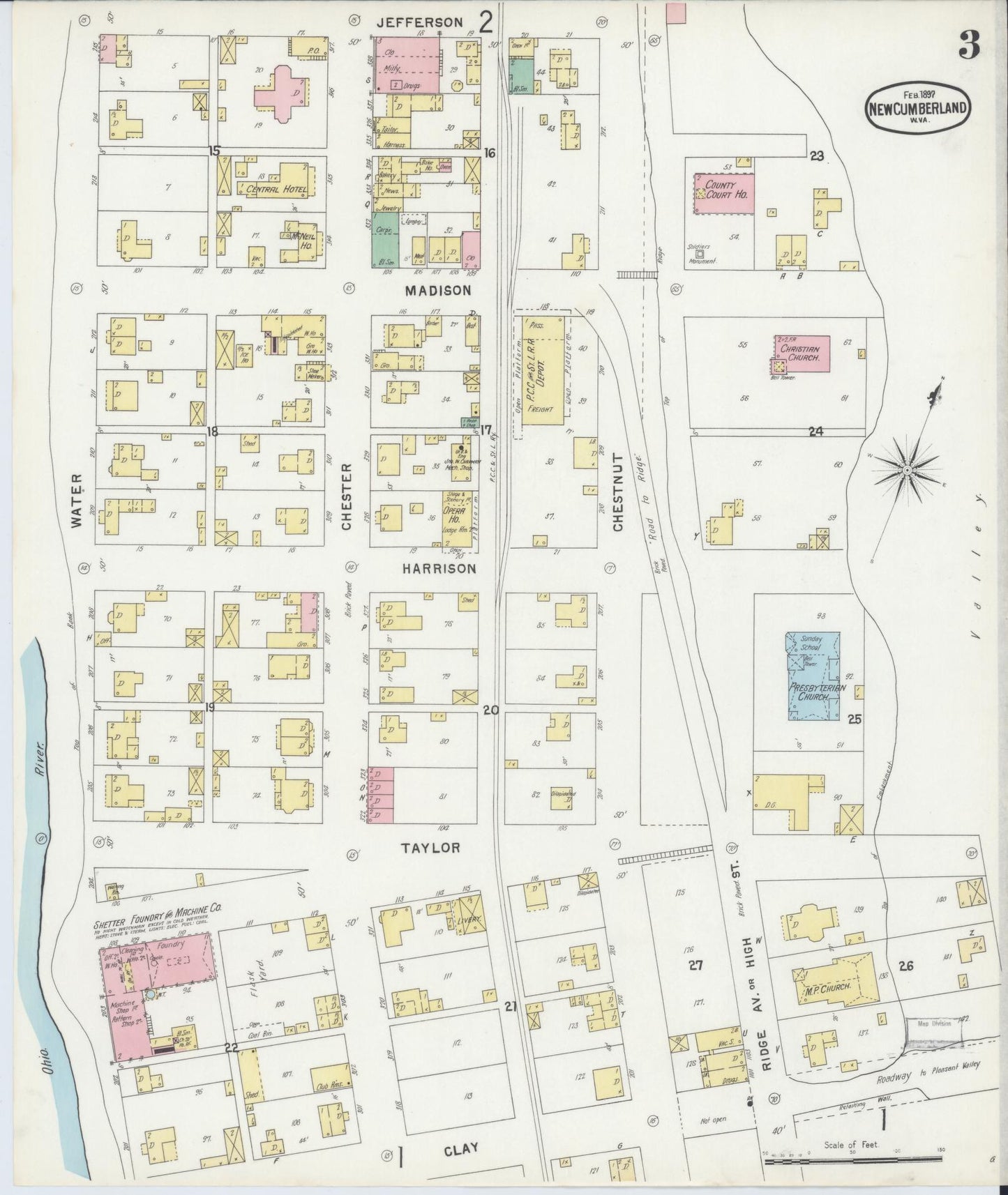 Sanborn Fire Insurance Map from New Cumberland, Hancock County, West Virginia (1897), Sheet #0003 - Complete Map Set gallery image, historic Sanborn map, vintage wall art, West Virginia West Virginia