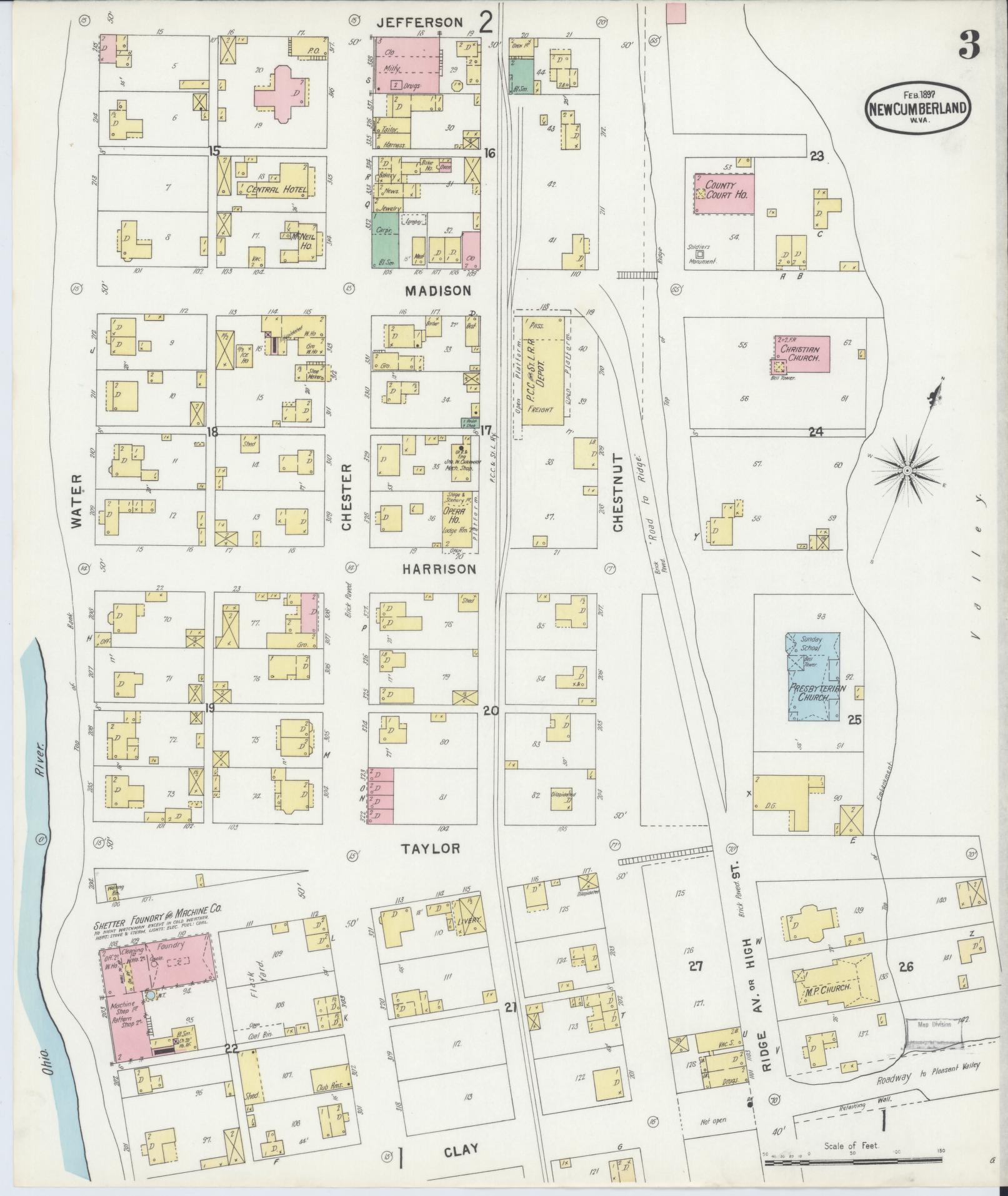 Sanborn Fire Insurance Map from New Cumberland, Hancock County, West Virginia (1897), Sheet #0003 - Complete Map Set gallery image, historic Sanborn map, vintage wall art, West Virginia West Virginia