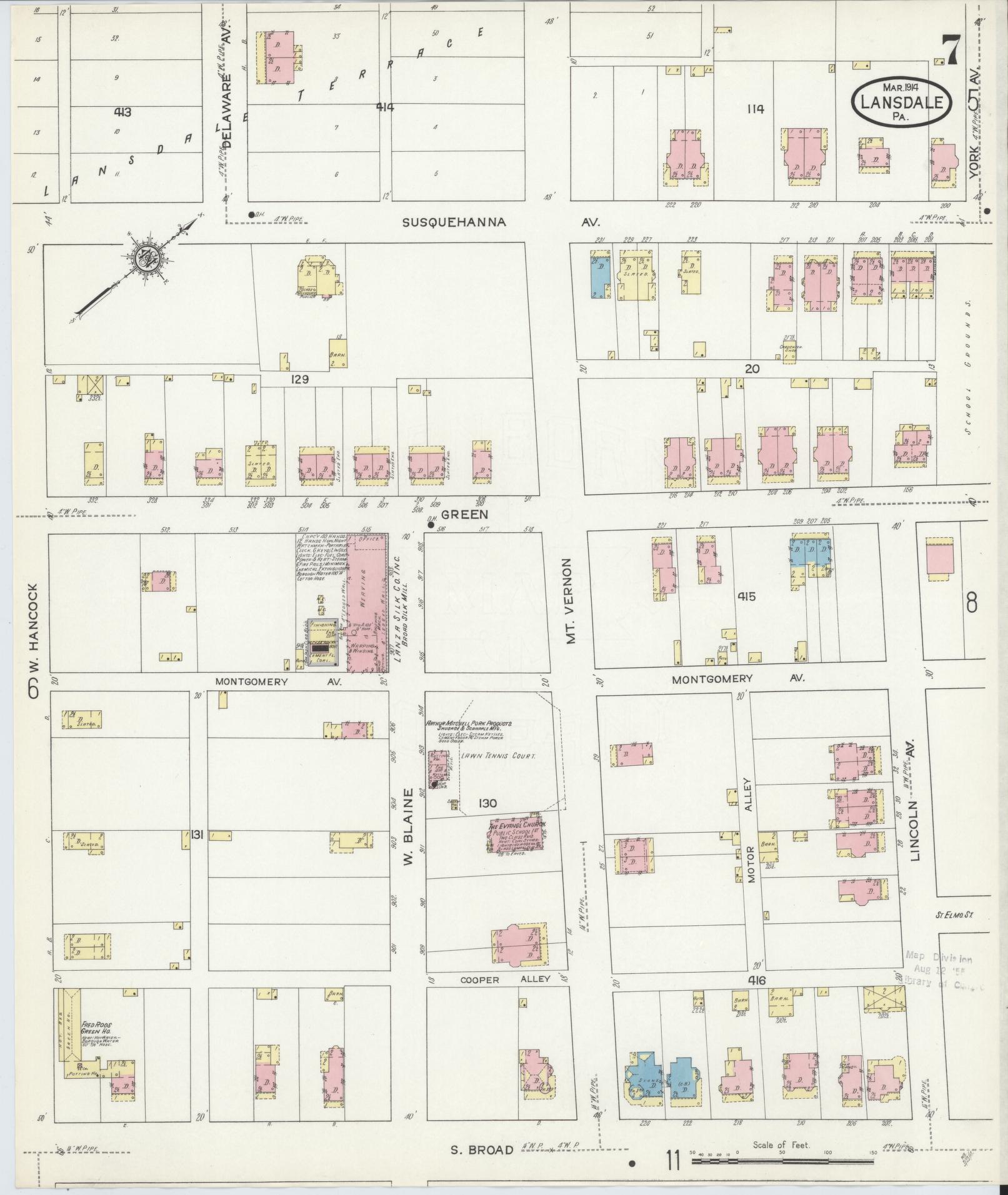 Sanborn Fire Insurance Map from Lansdale, Montgomery County, Pennsylvania (1914), Sheet #0007 - Complete Map Set gallery image, historic Sanborn map, vintage wall art, Pennsylvania Pennsylvania