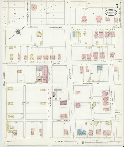 Sanborn Fire Insurance Map from Lansdale, Montgomery County, Pennsylvania (1914), Sheet #0007 - Complete Map Set gallery image, historic Sanborn map, vintage wall art, Pennsylvania Pennsylvania