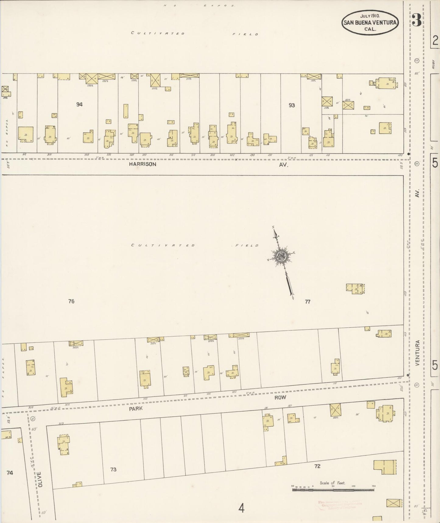 Sanborn Fire Insurance Map from San Buenaventura, Ventura County, California (1910), Sheet #0003 - Complete Map Set gallery image, historic Sanborn map, vintage wall art, California California