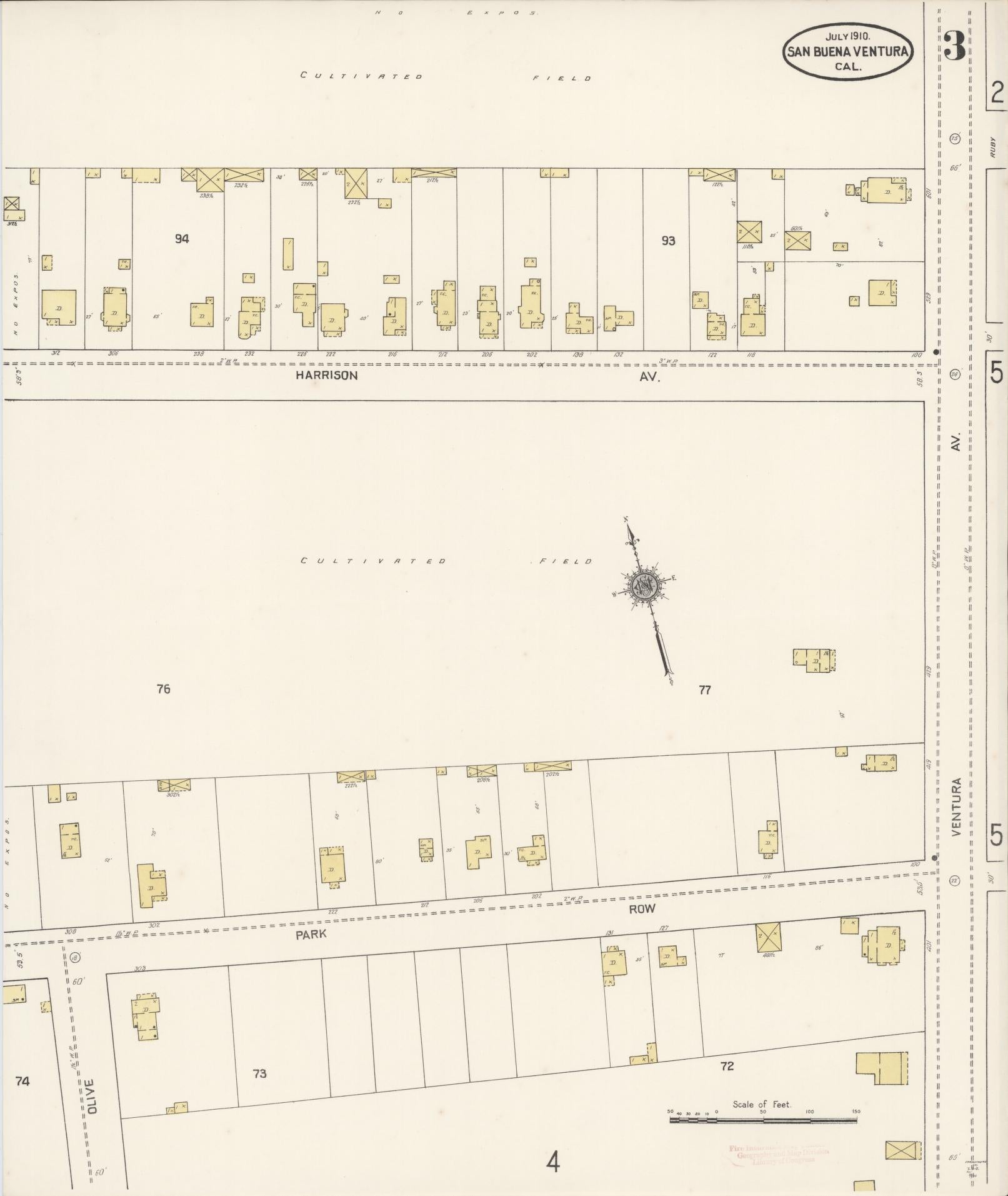 Sanborn Fire Insurance Map from San Buenaventura, Ventura County, California (1910), Sheet #0003 - Complete Map Set gallery image, historic Sanborn map, vintage wall art, California California