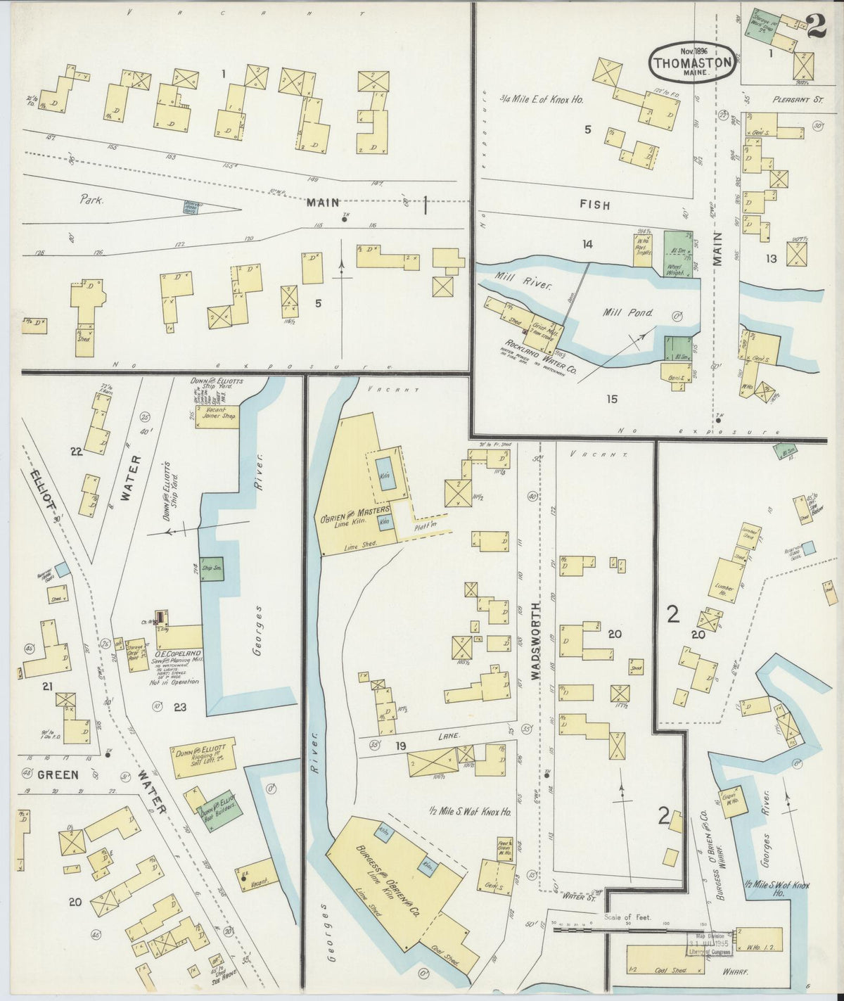 Sanborn Fire Insurance Map from Thomaston, Knox County, Maine (1896), Sheet #0002 - Historic Sanborn Fire Insurance Map Print, vintage old map wall art, antique decor, genealogy gift, Maine Maine map