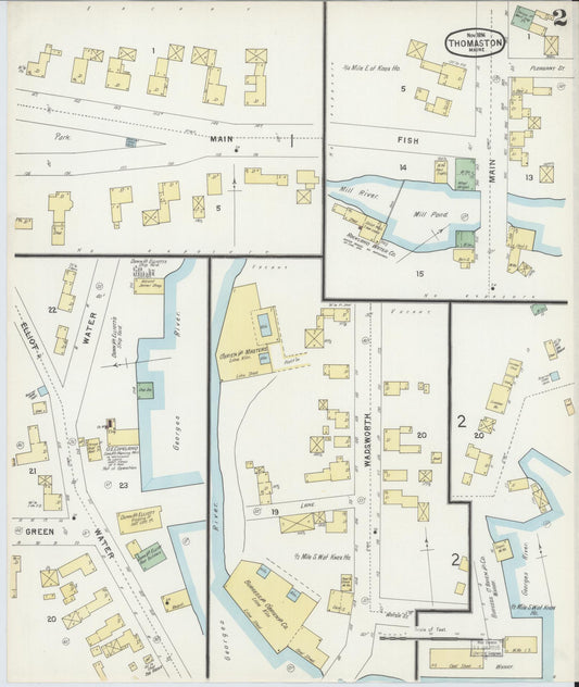 Sanborn Fire Insurance Map from Thomaston, Knox County, Maine (1896), Sheet #0002 - Historic Sanborn Fire Insurance Map Print, vintage old map wall art, antique decor, genealogy gift, Maine Maine map