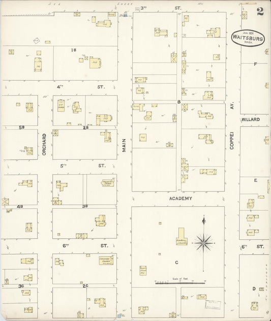 Sanborn Fire Insurance Map from Waitsburg, Walla Walla County, Washington (1891), Sheet #0002 - Historic Sanborn Fire Insurance Map Print, vintage old map wall art, antique decor, genealogy gift, Washington Washington map