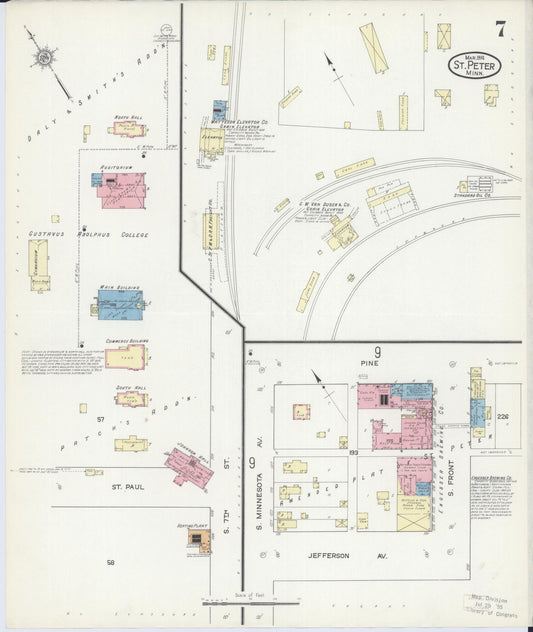 Sanborn Fire Insurance Map from Saint Peter, Nicollet County, Minnesota (1914), Sheet #0007 - Historic Sanborn Fire Insurance Map Print, vintage old map wall art, antique decor, genealogy gift, Minnesota Minnesota map