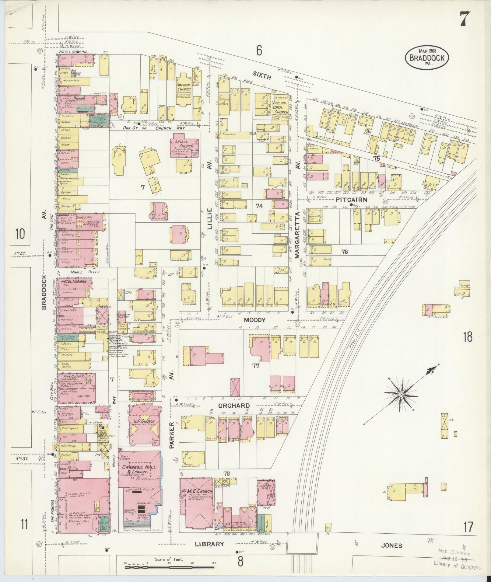 Sanborn Fire Insurance Map from Braddock, Allegheny County, Pennsylvania (1908), Sheet #0007 - Complete Map Set gallery image, historic Sanborn map, vintage wall art, Pennsylvania Pennsylvania