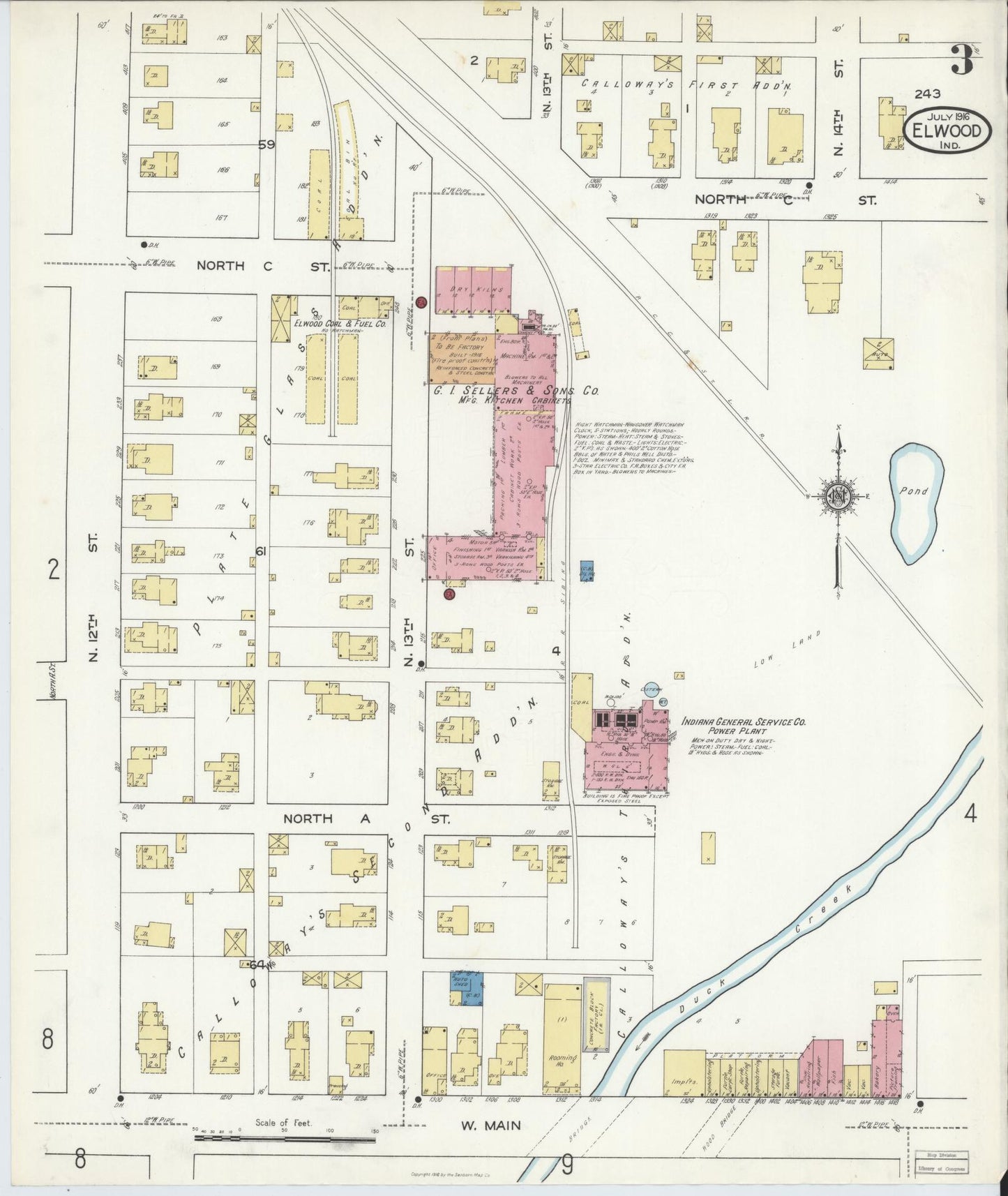 Sanborn Fire Insurance Map from Elwood, Madison County, Indiana (1916), Sheet #0003 - Complete Map Set gallery image, historic Sanborn map, vintage wall art, Indiana Indiana
