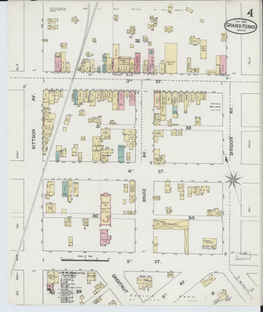 Sanborn Fire Insurance Map from Grand Forks, Grand Forks County, North Dakota (1888), Sheet #0004 - Historic Sanborn Fire Insurance Map Print, vintage old map wall art, antique decor, genealogy gift, North Dakota North Dakota map