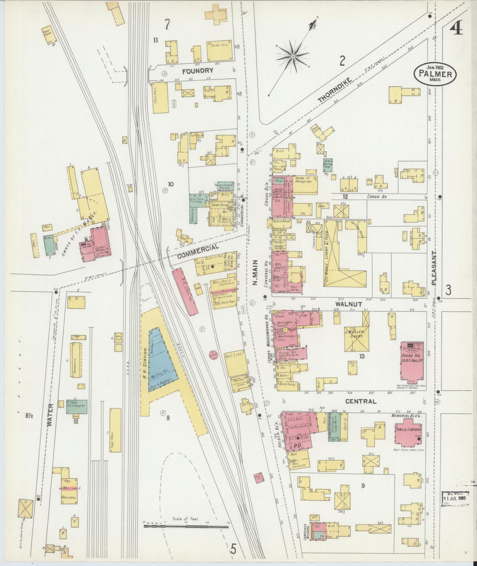 Sanborn Fire Insurance Map from Palmer, Hampden County, Massachusetts (1902), Sheet #0004 - Historic Sanborn Fire Insurance Map Print, vintage old map wall art, antique decor, genealogy gift, Massachusetts Massachusetts map