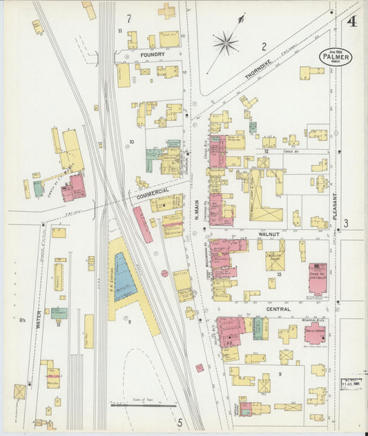Sanborn Fire Insurance Map from Palmer, Hampden County, Massachusetts (1902), Sheet #0004 - Historic Sanborn Fire Insurance Map Print, vintage old map wall art, antique decor, genealogy gift, Massachusetts Massachusetts map