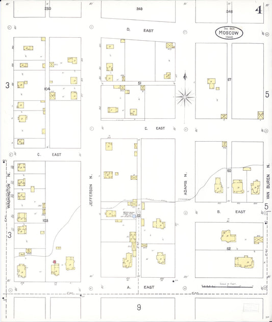 Sanborn Fire Insurance Map from Moscow, Latah County, Idaho (1904), Sheet #0004 - Historic Sanborn Fire Insurance Map Print, vintage old map wall art, antique decor, genealogy gift, Idaho Idaho map