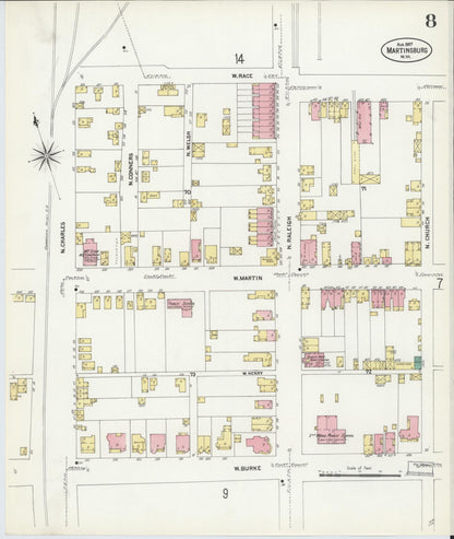 Sanborn Fire Insurance Map from Martinsburg, Berkeley County, West Virginia (1907), Sheet #0008 - Complete Map Set gallery image, historic Sanborn map, vintage wall art, West Virginia West Virginia