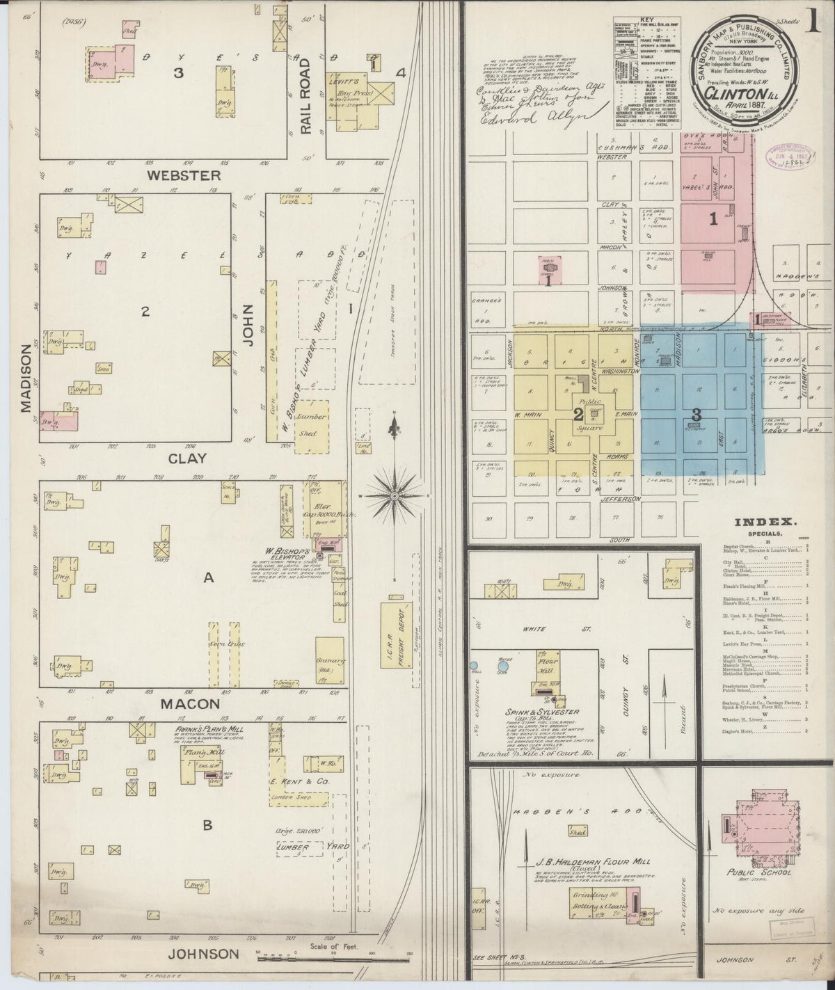 Sanborn Fire Insurance Map from Clinton, De Witt County, Illinois (1887), Sheet #0001 - Historic Sanborn Fire Insurance Map Print, vintage old map wall art, antique decor, genealogy gift, Illinois Illinois map