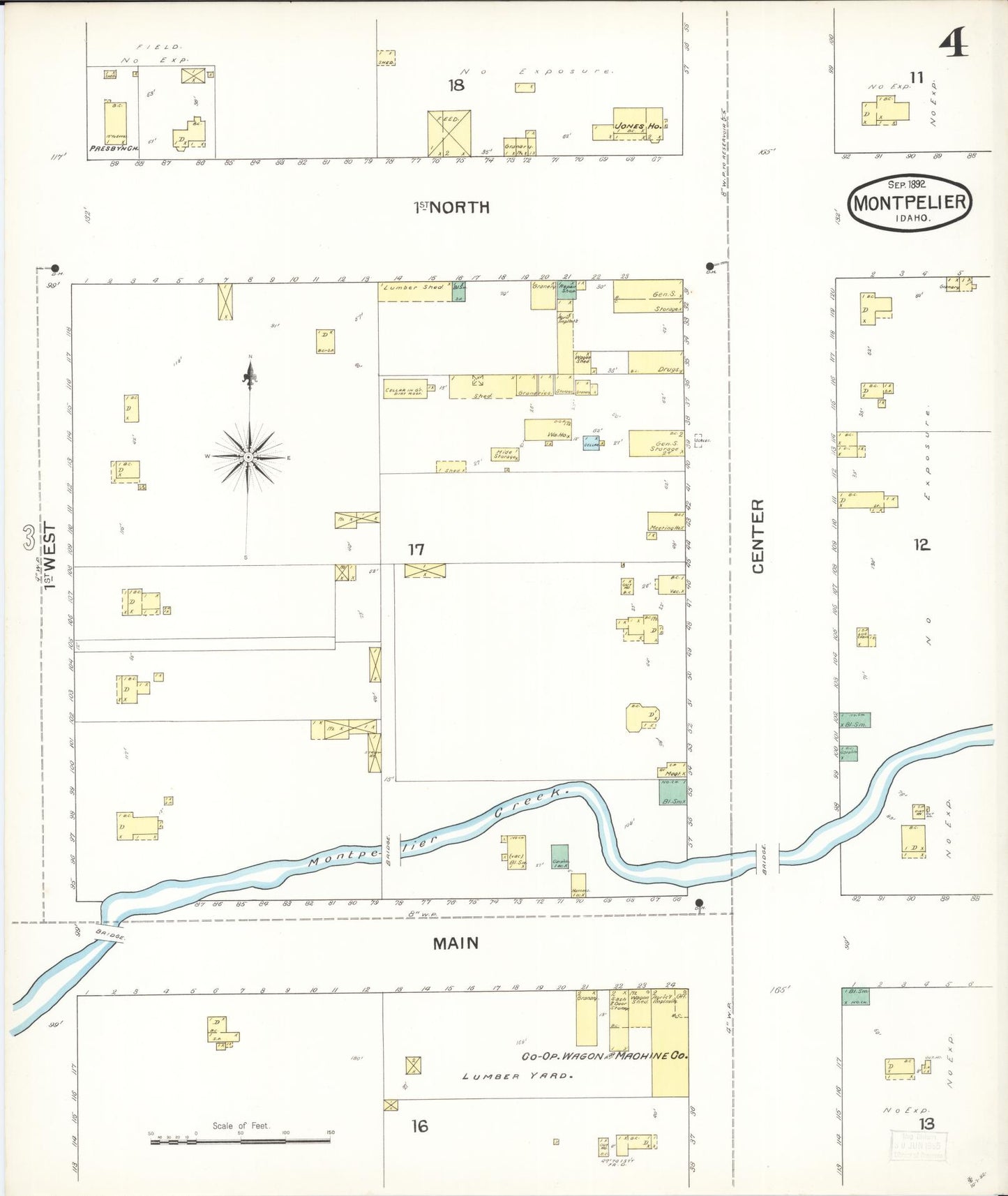 Sanborn Fire Insurance Map from Montpelier, Bear Lake County, Idaho (1892), Sheet #0004 - Historic Sanborn Fire Insurance Map Print, vintage old map wall art, antique decor, genealogy gift, Idaho Idaho map