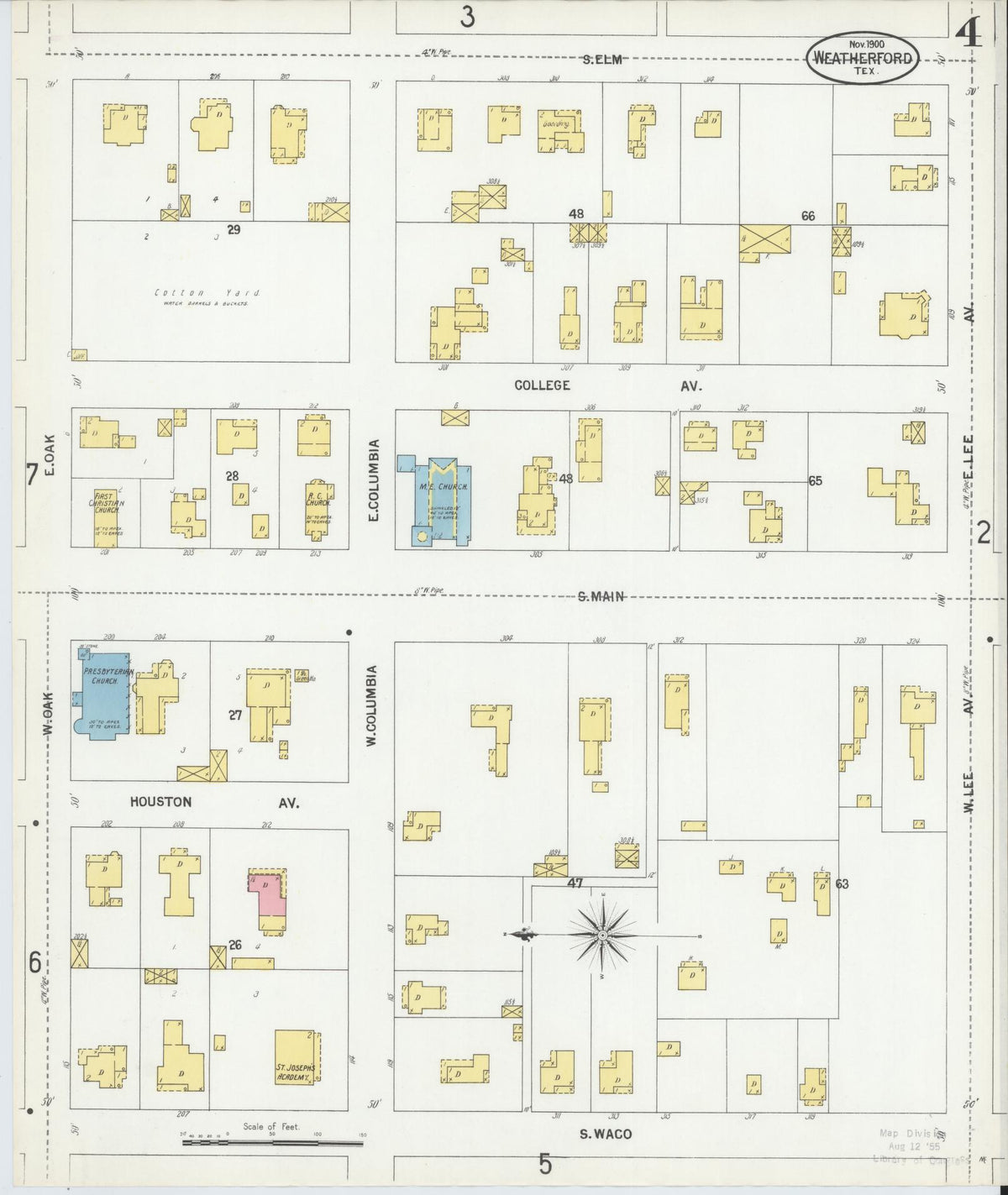 Sanborn Fire Insurance Map from Weatherford, Parker County, Texas (1900), Sheet #0004 - Complete Map Set gallery image, historic Sanborn map, vintage wall art, Texas Texas