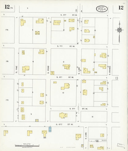 Sanborn Fire Insurance Map from Ocala, Marion County, Florida (1924), Sheet #0012 - Historic Sanborn Fire Insurance Map Print, vintage old map wall art, antique decor, genealogy gift, Florida Florida map