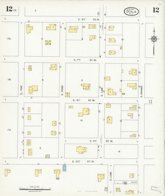 Sanborn Fire Insurance Map from Ocala, Marion County, Florida (1924), Sheet #0012 - Historic Sanborn Fire Insurance Map Print, vintage old map wall art, antique decor, genealogy gift, Florida Florida map
