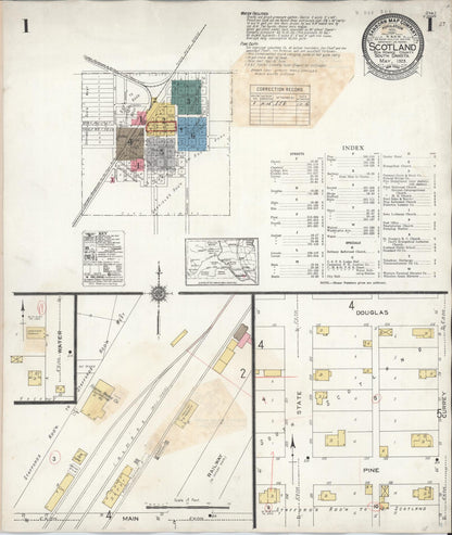 Sanborn Fire Insurance Map from Scotland, Bon Homme County, South Dakota (1935), Sheet #0001 - Complete Map Set gallery image, historic Sanborn map, vintage wall art, South Dakota South Dakota