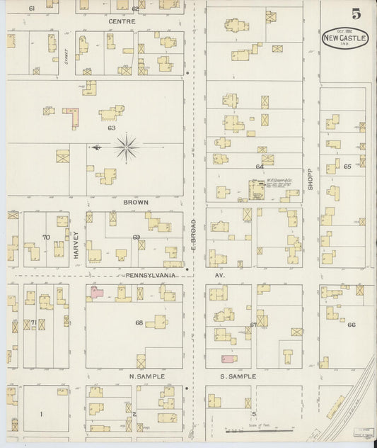 Sanborn Fire Insurance Map from New Castle, Henry County, Indiana (1892), Sheet #0005 - Historic Sanborn Fire Insurance Map Print, vintage old map wall art, antique decor, genealogy gift, Indiana Indiana map