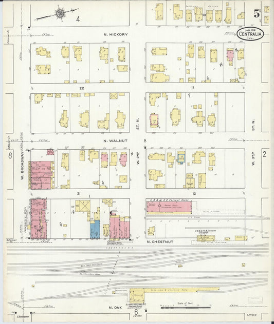 Sanborn Fire Insurance Map from Centralia, Marion, Clinton, Jefferson, and Washington Counties, Illinois (1916), Sheet #0005 - Historic Sanborn Fire Insurance Map Print, vintage old map wall art, antique decor, genealogy gift, Illinois Illinois map