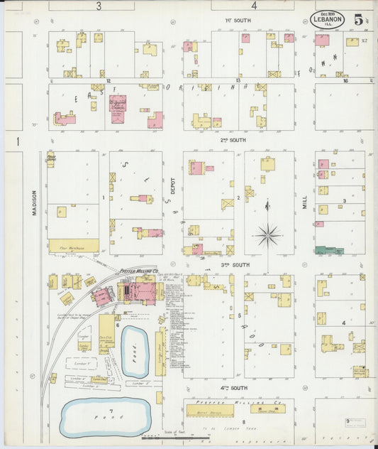 Sanborn Fire Insurance Map from Lebanon, Saint Clair County, Illinois (1899), Sheet #0005 - Historic Sanborn Fire Insurance Map Print, vintage old map wall art, antique decor, genealogy gift, Illinois Illinois map