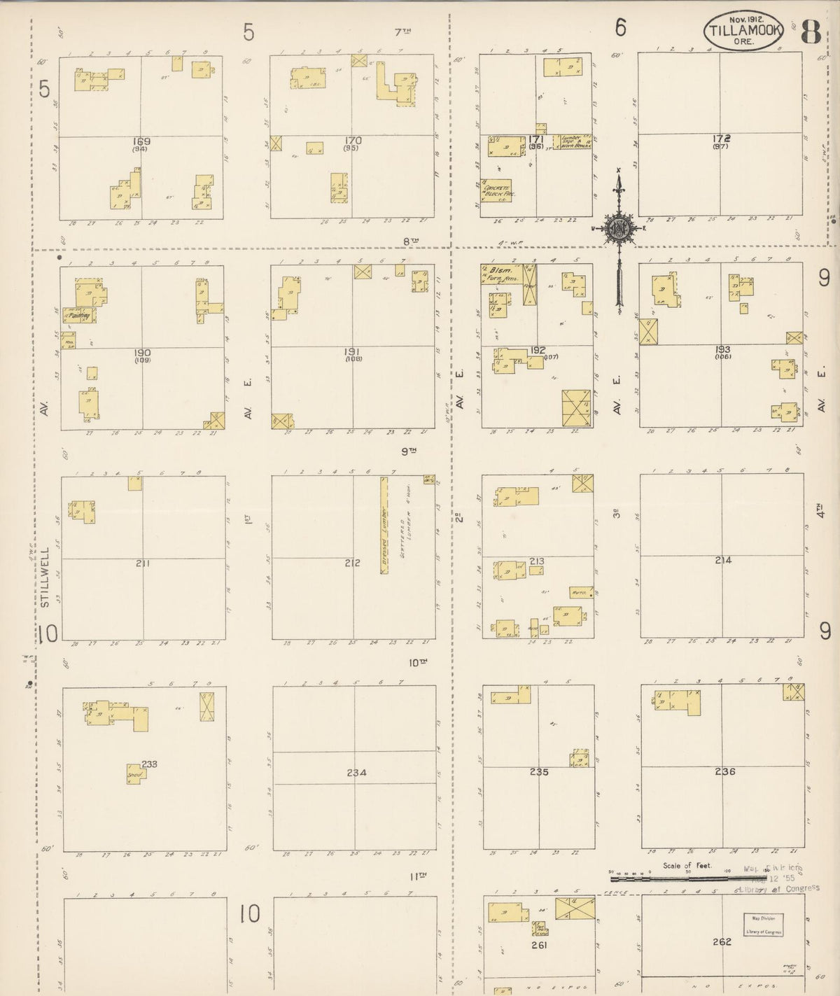 Sanborn Fire Insurance Map from Tillamook, Tillamook County, Oregon (1912), Sheet #0008 - Historic Sanborn Fire Insurance Map Print, vintage old map wall art, antique decor, genealogy gift, Oregon Oregon map