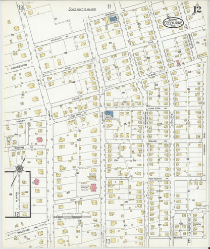 Sanborn Fire Insurance Map from Cleburne, Johnson County, Texas (1918), Sheet #0012 - Historic Sanborn Fire Insurance Map Print, vintage old map wall art, antique decor, genealogy gift, Texas Texas map