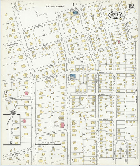 Sanborn Fire Insurance Map from Cleburne, Johnson County, Texas (1918), Sheet #0012 - Historic Sanborn Fire Insurance Map Print, vintage old map wall art, antique decor, genealogy gift, Texas Texas map