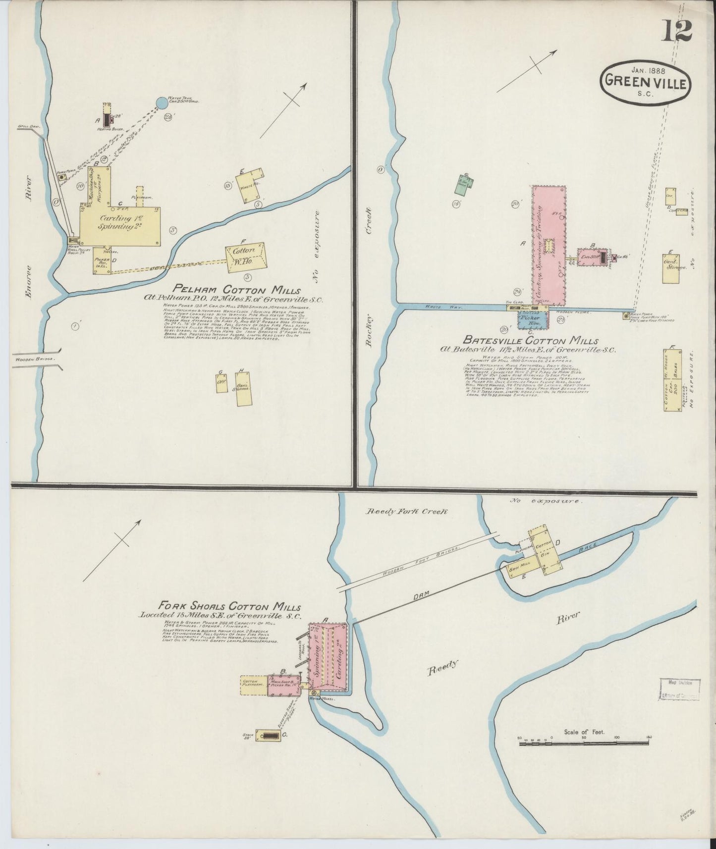 Sanborn Fire Insurance Map from Greenville, Greenville County, South Carolina (1888), Sheet #0012 - Complete Map Set gallery image, historic Sanborn map, vintage wall art, South Carolina South Carolina