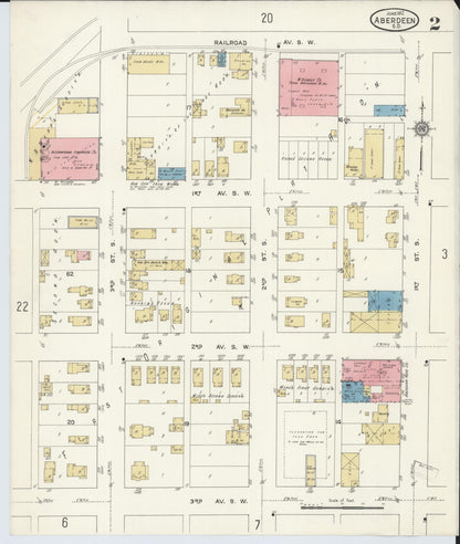 Sanborn Fire Insurance Map from Aberdeen, Brown County, South Dakota (1912), Sheet #0002 - Complete Map Set gallery image, historic Sanborn map, vintage wall art, South Dakota South Dakota