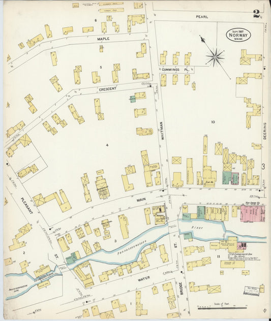 Sanborn Fire Insurance Map from Norway, Oxford County, Maine (1907), Sheet #0002 - Historic Sanborn Fire Insurance Map Print, vintage old map wall art, antique decor, genealogy gift, Maine Maine map