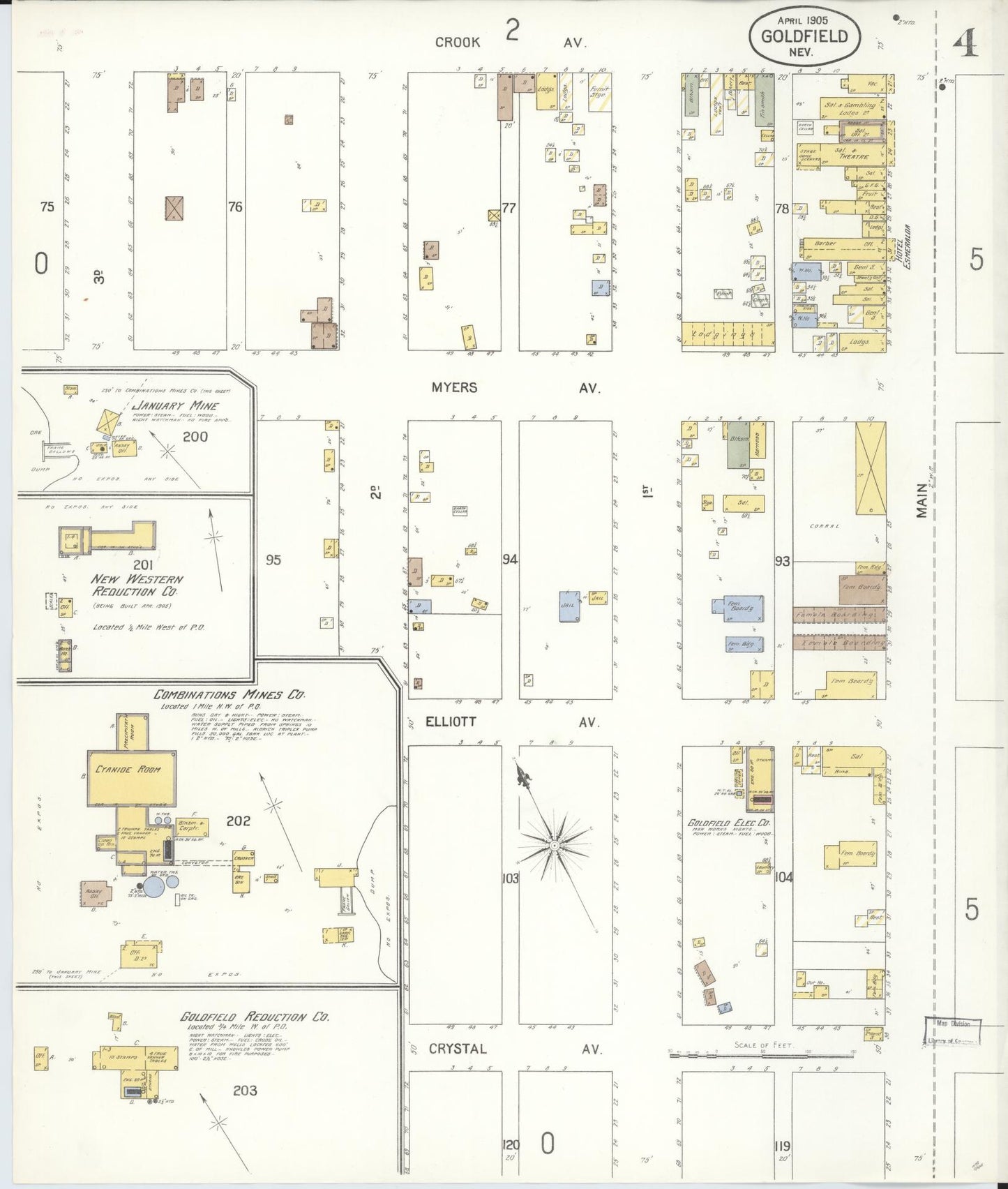 Sanborn Fire Insurance Map from Goldfield, Esmeralda County, Nevada (1905), Sheet #0004 - Complete Map Set gallery image, historic Sanborn map, vintage wall art, Nevada Nevada