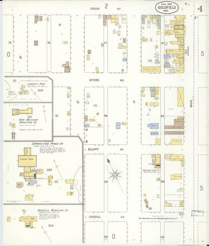 Sanborn Fire Insurance Map from Goldfield, Esmeralda County, Nevada (1905), Sheet #0004 - Complete Map Set gallery image, historic Sanborn map, vintage wall art, Nevada Nevada