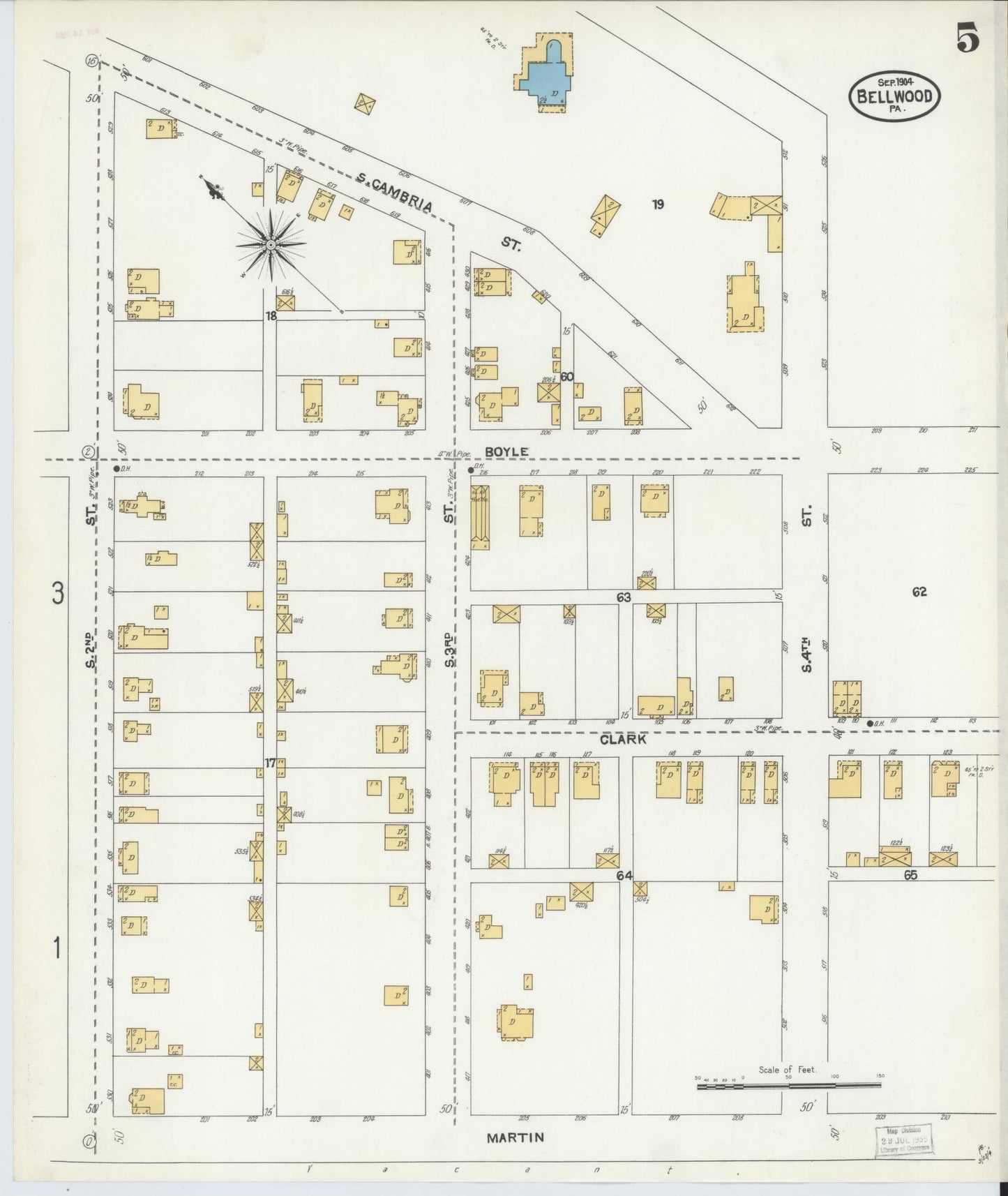 Sanborn Fire Insurance Map from Bellwood, Blair County, Pennsylvania (1904), Sheet #0005 - Historic Sanborn Fire Insurance Map Print, vintage old map wall art, antique decor, genealogy gift, Pennsylvania Pennsylvania map