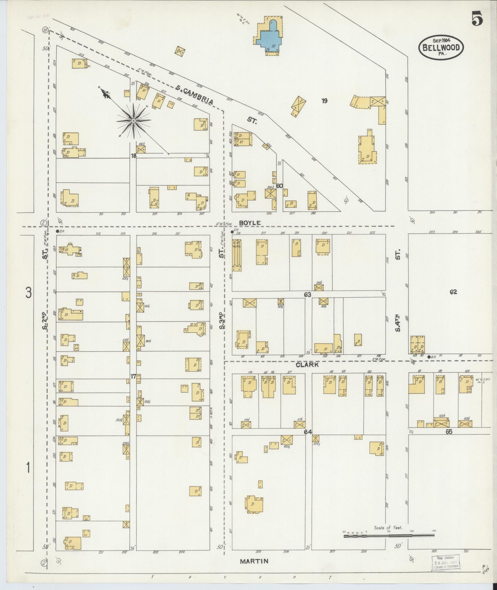 Sanborn Fire Insurance Map from Bellwood, Blair County, Pennsylvania (1904), Sheet #0005 - Historic Sanborn Fire Insurance Map Print, vintage old map wall art, antique decor, genealogy gift, Pennsylvania Pennsylvania map
