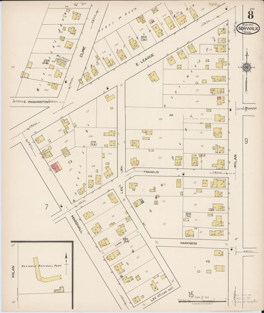 Sanborn Fire Insurance Map from Norwalk, Huron County, Ohio (1922), Sheet #0008 - Historic Sanborn Fire Insurance Map Print, vintage old map wall art, antique decor, genealogy gift, Ohio Ohio map