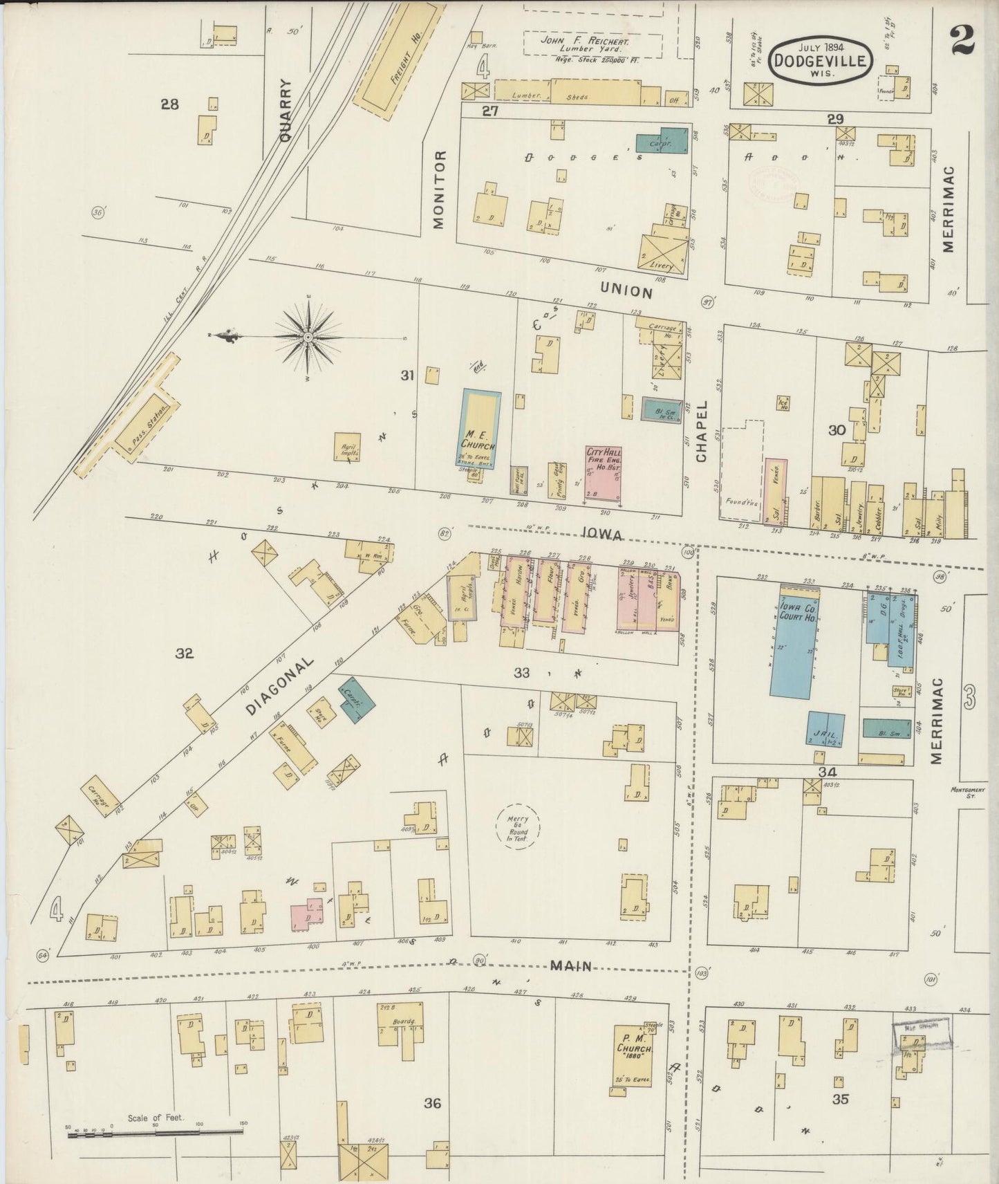 Sanborn Fire Insurance Map from Dodgeville, Iowa County, Wisconsin (1894), Sheet #0002 - Complete Map Set gallery image, historic Sanborn map, vintage wall art, Wisconsin Wisconsin