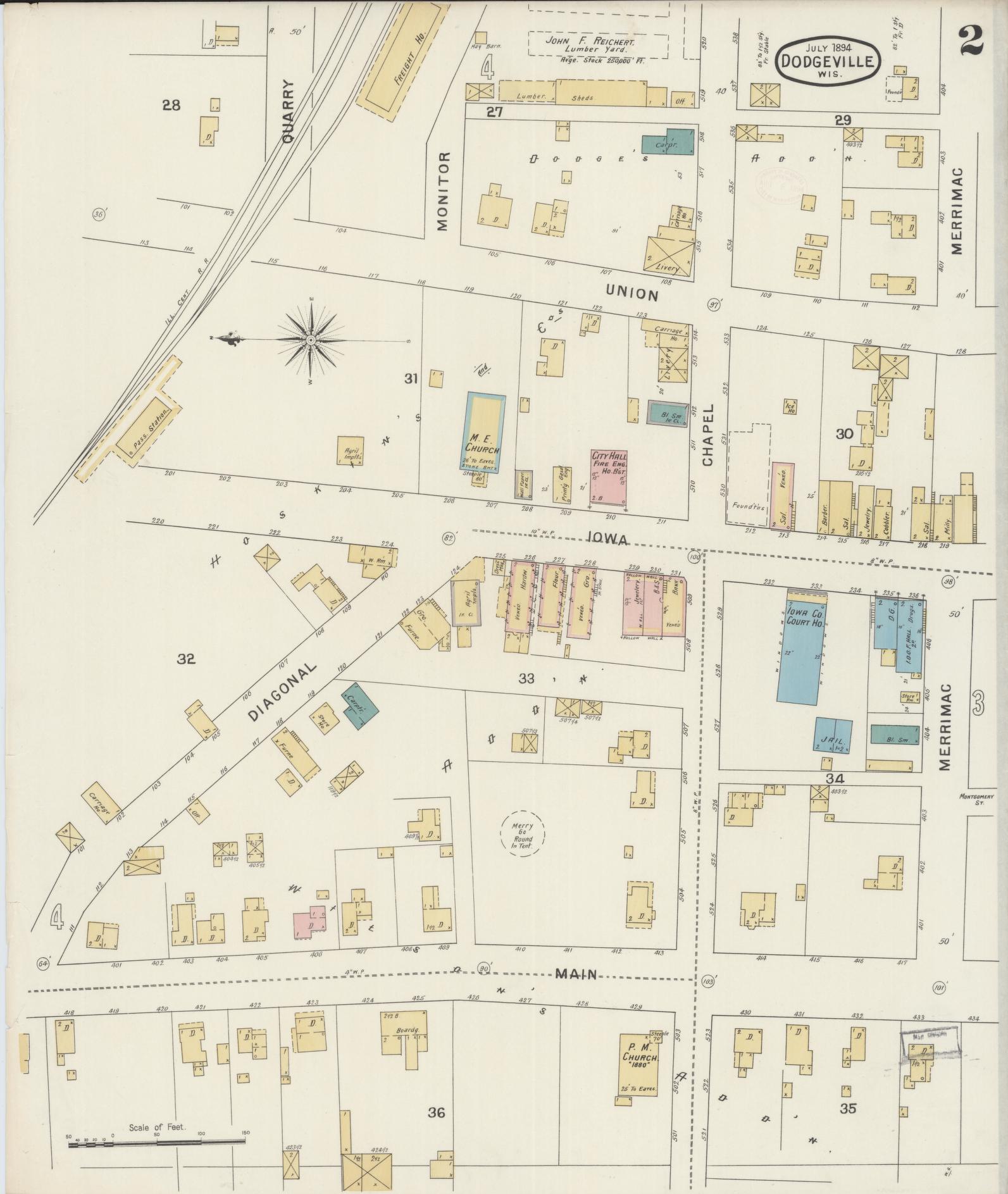 Sanborn Fire Insurance Map from Dodgeville, Iowa County, Wisconsin (1894), Sheet #0002 - Complete Map Set gallery image, historic Sanborn map, vintage wall art, Wisconsin Wisconsin