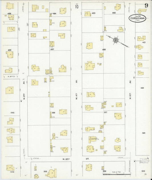 Sanborn Fire Insurance Map from Corsicana, Navarro County, Texas (1910), Sheet #0009 - Historic Sanborn Fire Insurance Map Print, vintage old map wall art, antique decor, genealogy gift, Texas Texas map