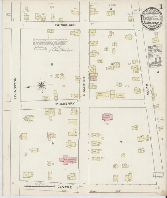 Sanborn Fire Insurance Map from Rhinebeck, Dutchess County, New York (1886), Sheet #0001 - Complete Map Set gallery image, historic Sanborn map, vintage wall art, New York New York